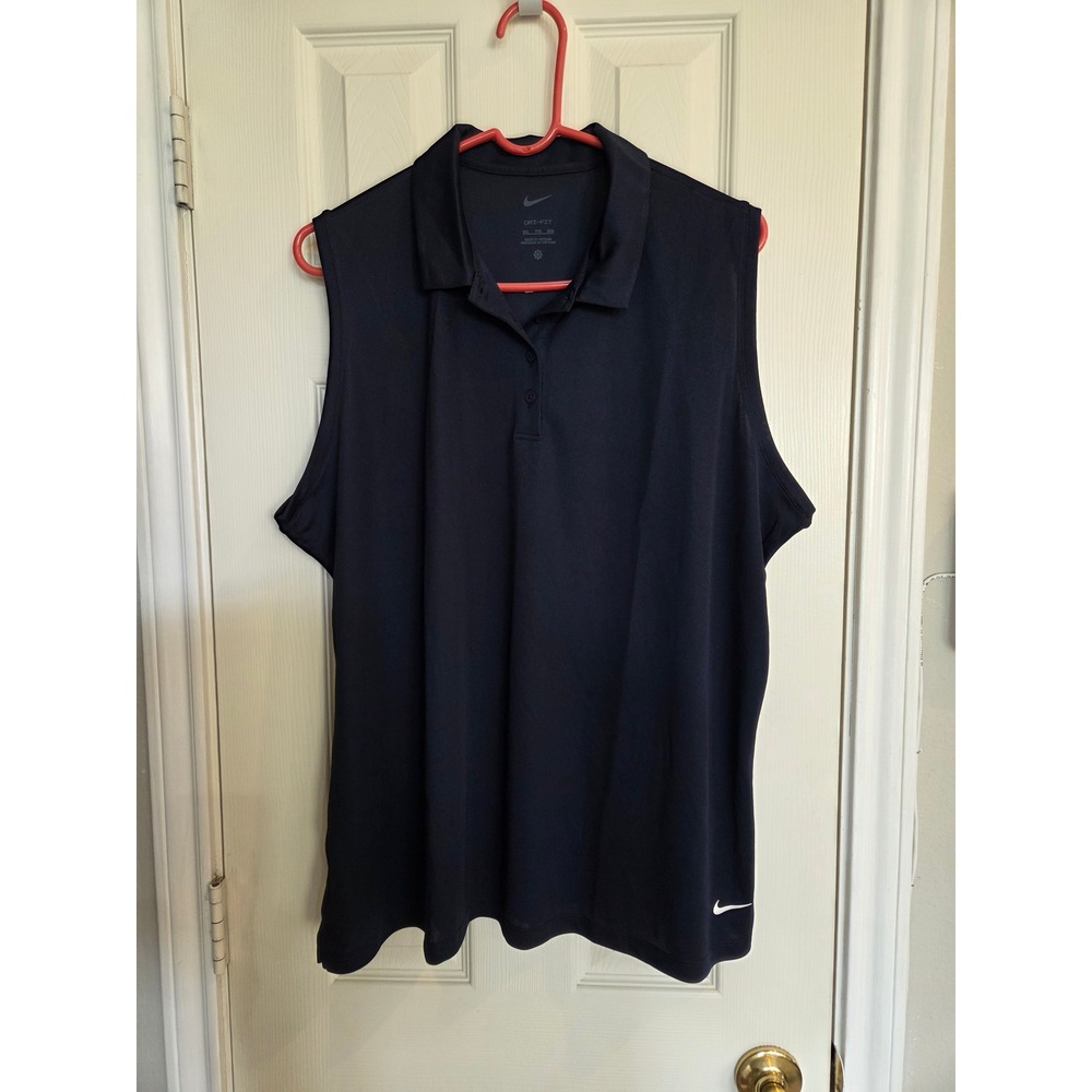 Nike Dri-FIT Sleeveless Polo Shirt Navy Blue Golf Tennis Top XXL